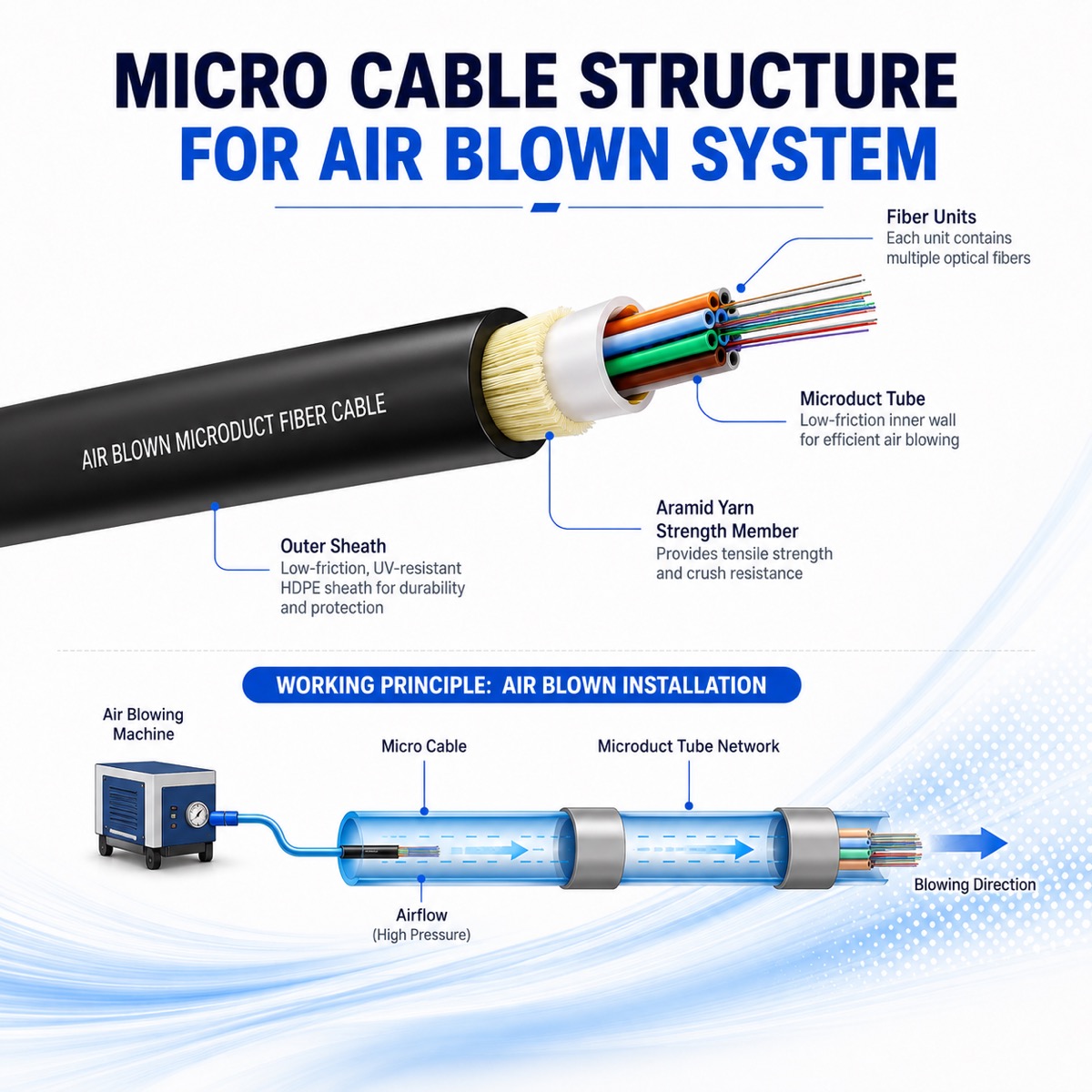 Air Blown Microduct Cable صورة المنتج ومرجع التركيب 2